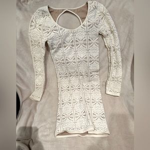 bebe -mini bodycon dress-look of white lace, nude underneath -orig $90 -petite s
